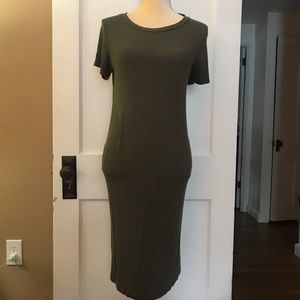 Olive rib midi stretchy maternity dress